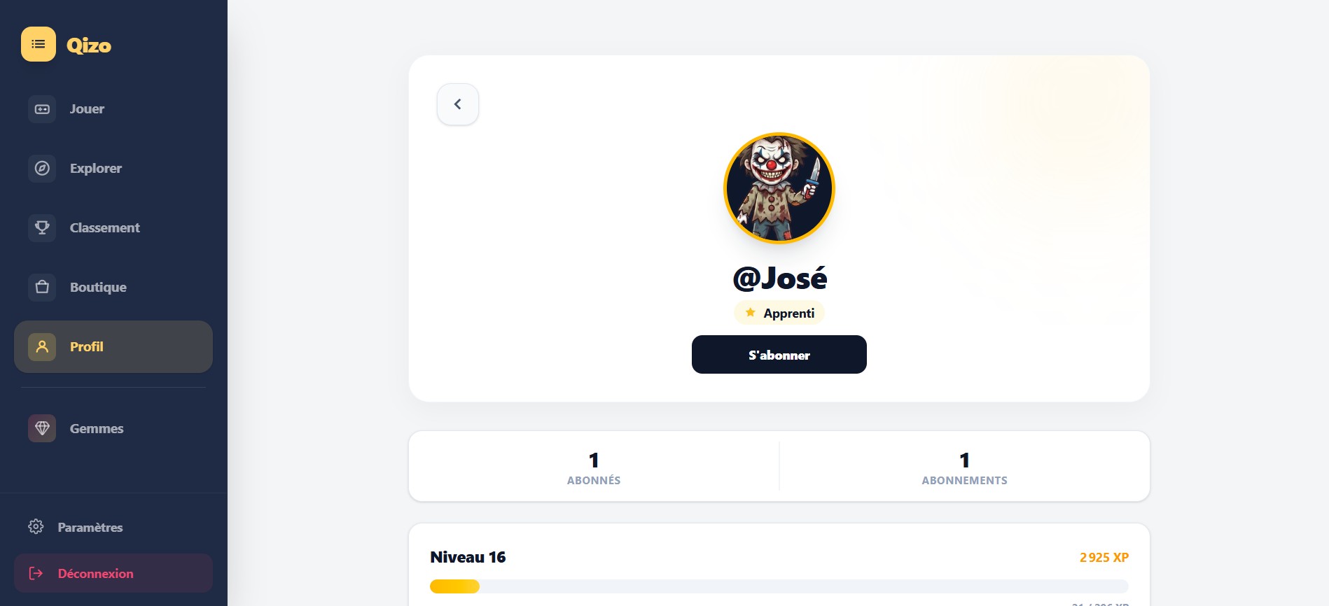 Qizo Interface : Classement et expérience
